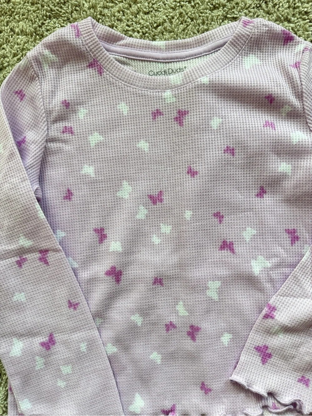 Cuddl Duds Girls Pajama Set Size 6-7 Pink Butterfly Thermal Set NWT